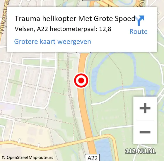 Locatie op kaart van de 112 melding: Trauma helikopter Met Grote Spoed Naar Velsen, A22 hectometerpaal: 12,8 op 10 juni 2022 03:31