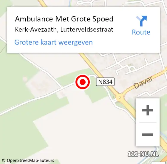 Locatie op kaart van de 112 melding: Ambulance Met Grote Spoed Naar Kerk-Avezaath, Lutterveldsestraat op 10 juni 2022 03:38