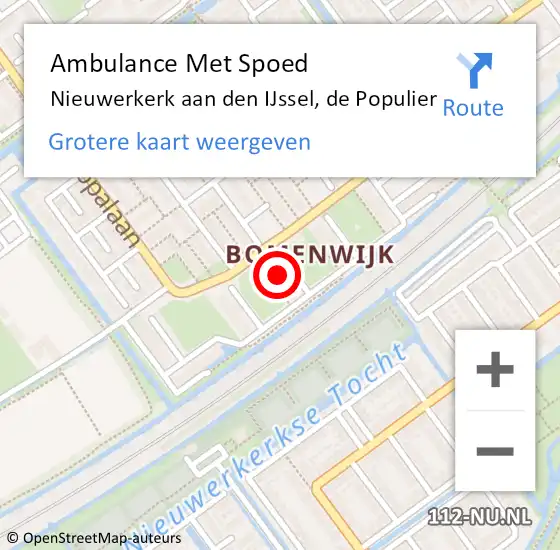 Locatie op kaart van de 112 melding: Ambulance Met Spoed Naar Nieuwerkerk aan den IJssel, de Populier op 10 juni 2022 04:01