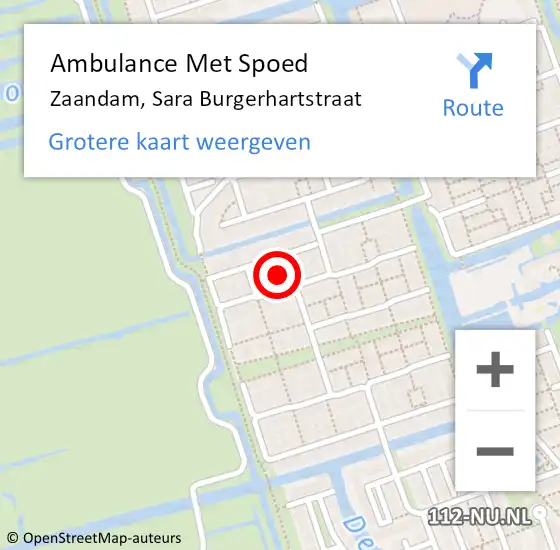 Locatie op kaart van de 112 melding: Ambulance Met Spoed Naar Zaandam, Sara Burgerhartstraat op 10 juni 2022 04:30