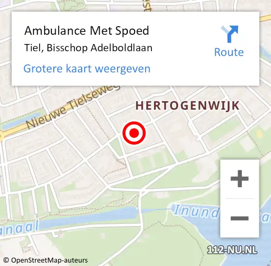 Locatie op kaart van de 112 melding: Ambulance Met Spoed Naar Tiel, Bisschop Adelboldlaan op 10 juni 2022 04:48