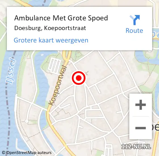 Locatie op kaart van de 112 melding: Ambulance Met Grote Spoed Naar Doesburg, Koepoortstraat op 10 juni 2022 05:19