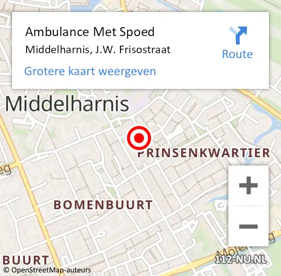 Locatie op kaart van de 112 melding: Ambulance Met Spoed Naar Middelharnis, J.W. Frisostraat op 10 juni 2022 05:47