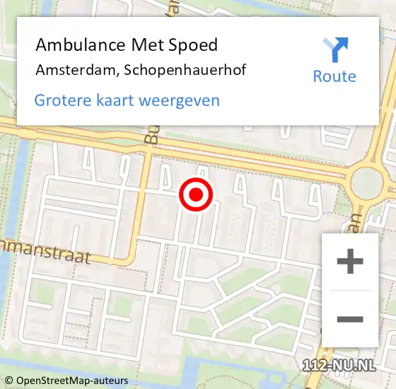 Locatie op kaart van de 112 melding: Ambulance Met Spoed Naar Amsterdam, Schopenhauerhof op 10 juni 2022 06:19