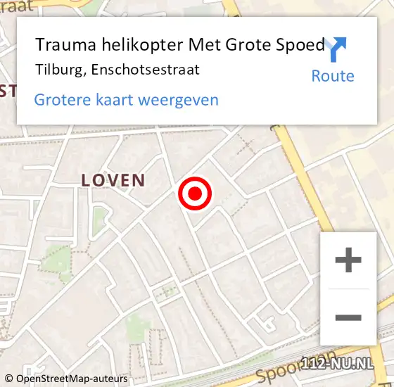 Locatie op kaart van de 112 melding: Trauma helikopter Met Grote Spoed Naar Tilburg, Enschotsestraat op 10 juni 2022 06:33