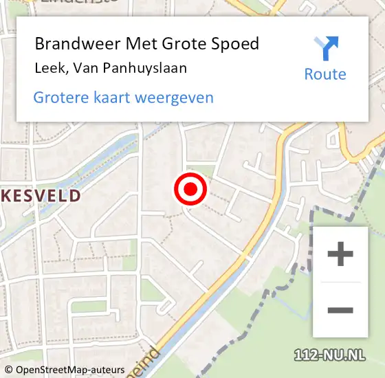 Locatie op kaart van de 112 melding: Brandweer Met Grote Spoed Naar Leek, Van Panhuyslaan op 10 juni 2022 07:06