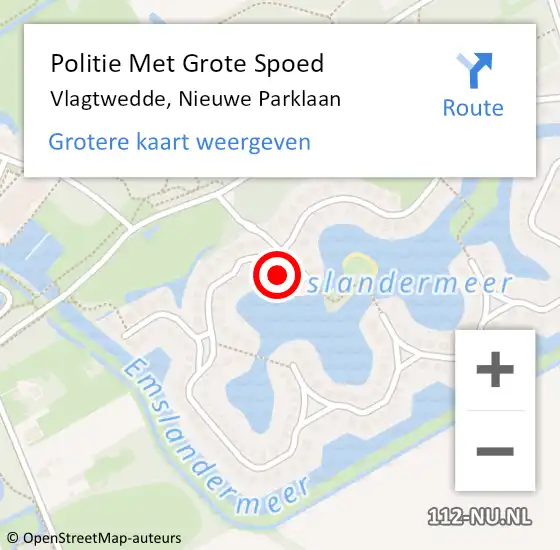 Locatie op kaart van de 112 melding: Politie Met Grote Spoed Naar Vlagtwedde, Nieuwe Parklaan op 10 juni 2022 07:59