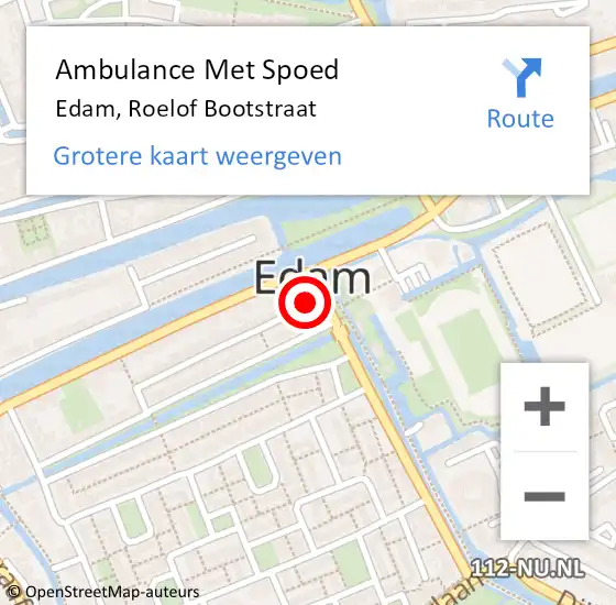 Locatie op kaart van de 112 melding: Ambulance Met Spoed Naar Edam, Roelof Bootstraat op 10 juni 2022 08:00