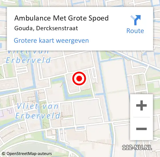 Locatie op kaart van de 112 melding: Ambulance Met Grote Spoed Naar Gouda, Dercksenstraat op 10 juni 2022 08:13