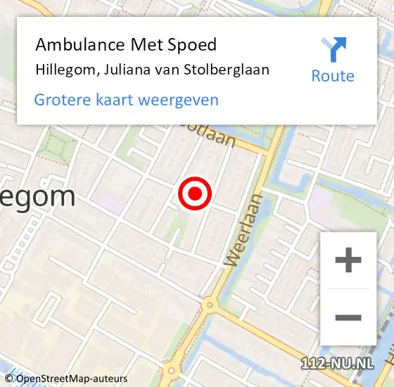 Locatie op kaart van de 112 melding: Ambulance Met Spoed Naar Hillegom, Juliana van Stolberglaan op 10 juni 2022 08:19