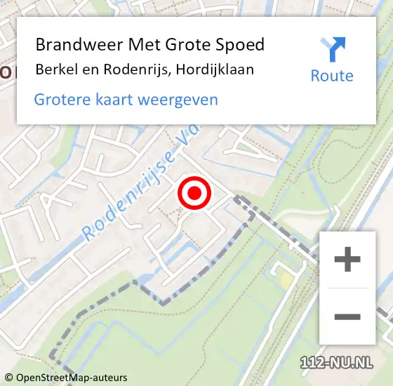 Locatie op kaart van de 112 melding: Brandweer Met Grote Spoed Naar Berkel en Rodenrijs, Hordijklaan op 10 juni 2022 08:44