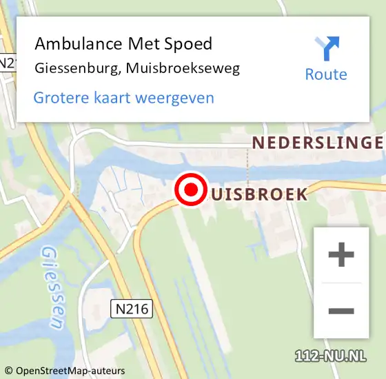 Locatie op kaart van de 112 melding: Ambulance Met Spoed Naar Giessenburg, Muisbroekseweg op 10 juni 2022 09:09