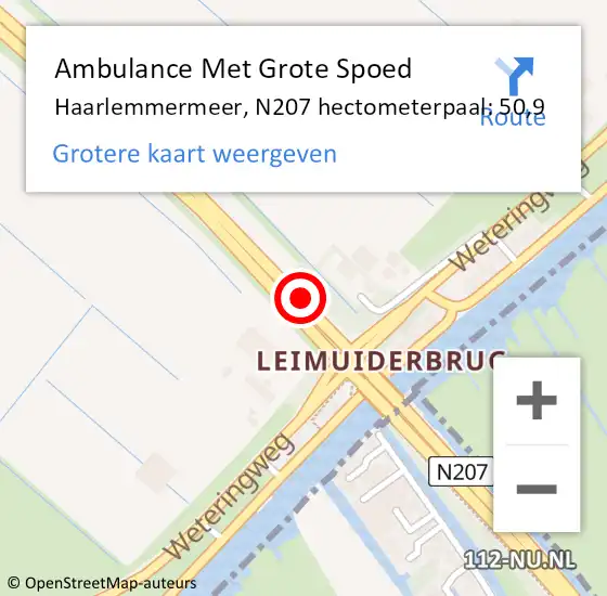 Locatie op kaart van de 112 melding: Ambulance Met Grote Spoed Naar Haarlemmermeer, N207 hectometerpaal: 50,9 op 10 juni 2022 09:12