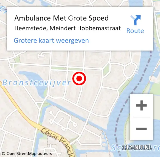 Locatie op kaart van de 112 melding: Ambulance Met Grote Spoed Naar Heemstede, Meindert Hobbemastraat op 10 juni 2022 09:37