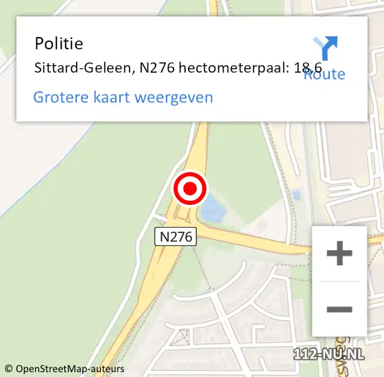 Locatie op kaart van de 112 melding: Politie Sittard-Geleen, N276 hectometerpaal: 18,6 op 10 juni 2022 09:39