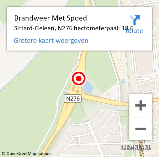 Locatie op kaart van de 112 melding: Brandweer Met Spoed Naar Sittard-Geleen, N276 hectometerpaal: 18,6 op 10 juni 2022 09:45