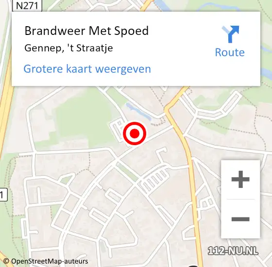 Locatie op kaart van de 112 melding: Brandweer Met Spoed Naar Gennep, 't Straatje op 10 juni 2022 09:55