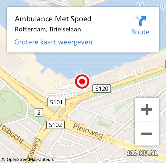 Locatie op kaart van de 112 melding: Ambulance Met Spoed Naar Rotterdam, Brielselaan op 10 juni 2022 10:08