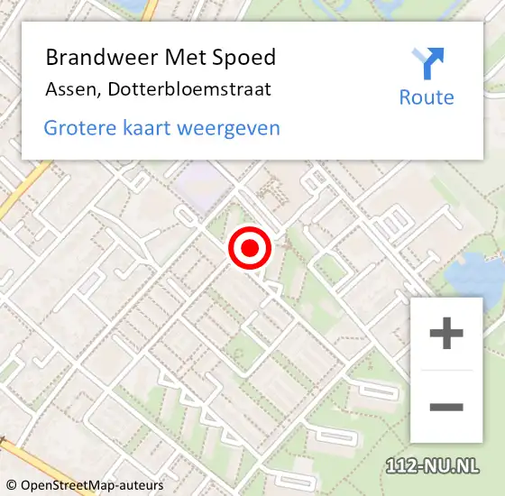 Locatie op kaart van de 112 melding: Brandweer Met Spoed Naar Assen, Dotterbloemstraat op 10 juni 2022 10:12