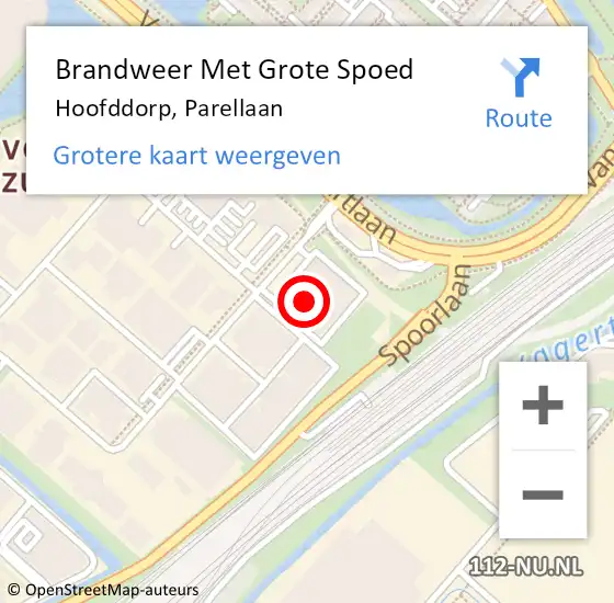 Locatie op kaart van de 112 melding: Brandweer Met Grote Spoed Naar Hoofddorp, Parellaan op 10 juni 2022 10:13