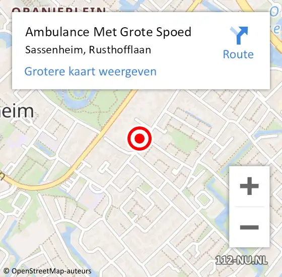 Locatie op kaart van de 112 melding: Ambulance Met Grote Spoed Naar Sassenheim, Rusthofflaan op 10 juni 2022 10:14