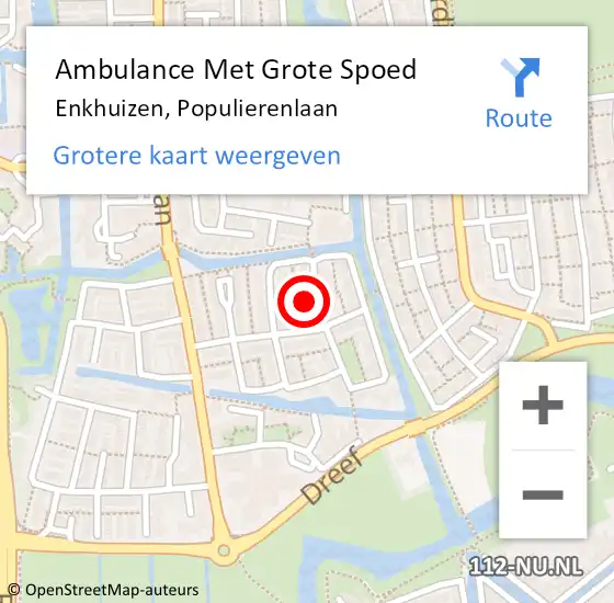 Locatie op kaart van de 112 melding: Ambulance Met Grote Spoed Naar Enkhuizen, Populierenlaan op 10 juni 2022 10:26