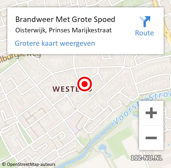 Locatie op kaart van de 112 melding: Brandweer Met Grote Spoed Naar Oisterwijk, Prinses Marijkestraat op 10 juni 2022 10:28