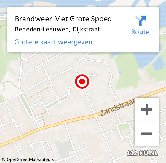 Locatie op kaart van de 112 melding: Brandweer Met Grote Spoed Naar Beneden-Leeuwen, Dijkstraat op 10 juni 2022 10:33