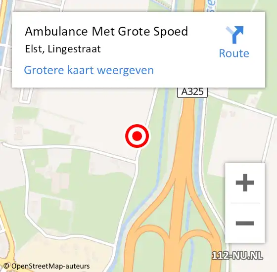 Locatie op kaart van de 112 melding: Ambulance Met Grote Spoed Naar Elst, Lingestraat op 10 juni 2022 10:42