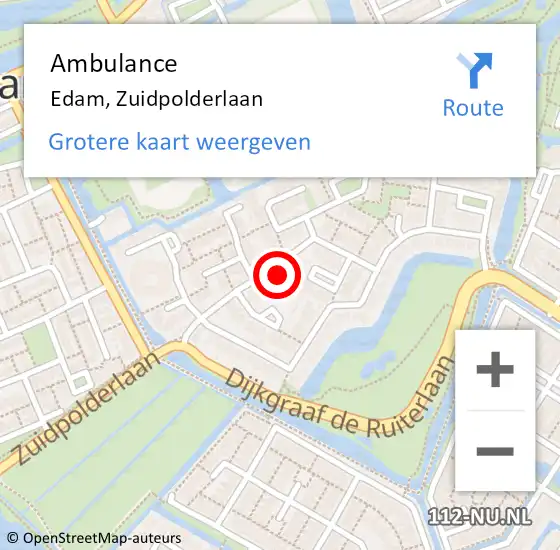 Locatie op kaart van de 112 melding: Ambulance Edam, Zuidpolderlaan op 10 juni 2022 11:11