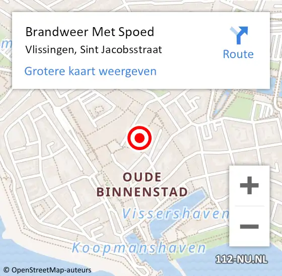 Locatie op kaart van de 112 melding: Brandweer Met Spoed Naar Vlissingen, Sint Jacobsstraat op 10 juni 2022 11:20