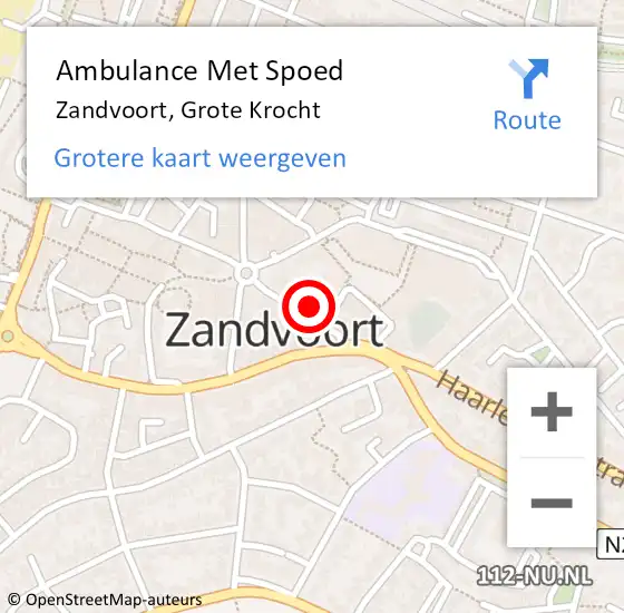 Locatie op kaart van de 112 melding: Ambulance Met Spoed Naar Zandvoort, Grote Krocht op 10 juni 2022 11:42