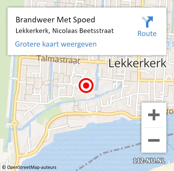 Locatie op kaart van de 112 melding: Brandweer Met Spoed Naar Lekkerkerk, Nicolaas Beetsstraat op 10 juni 2022 11:46
