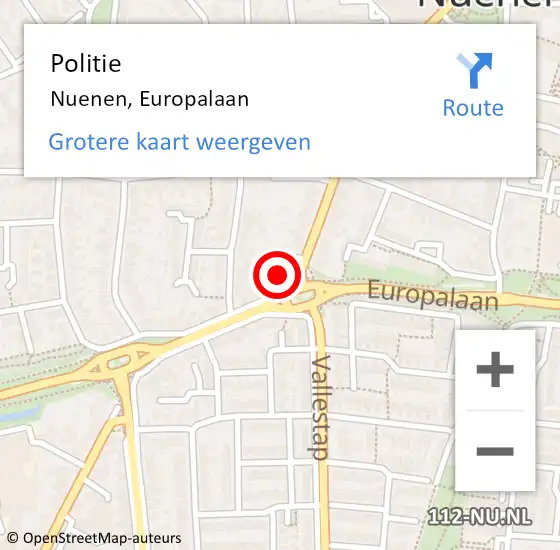 Locatie op kaart van de 112 melding: Politie Nuenen, Europalaan op 10 juni 2022 11:56