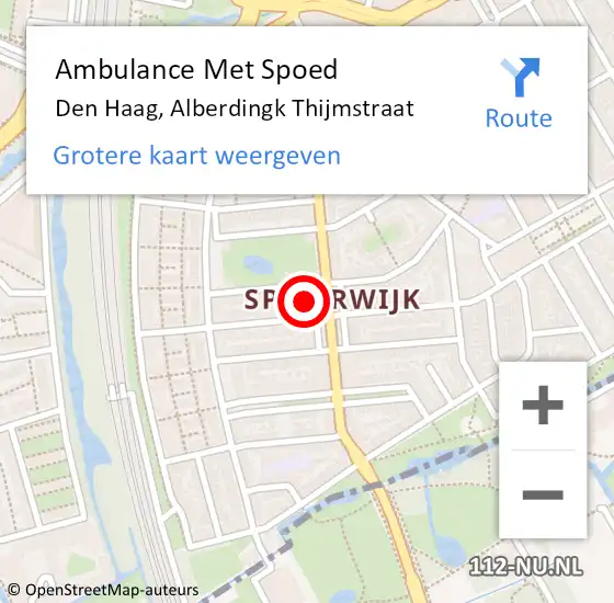 Locatie op kaart van de 112 melding: Ambulance Met Spoed Naar Den Haag, Alberdingk Thijmstraat op 10 juni 2022 12:04