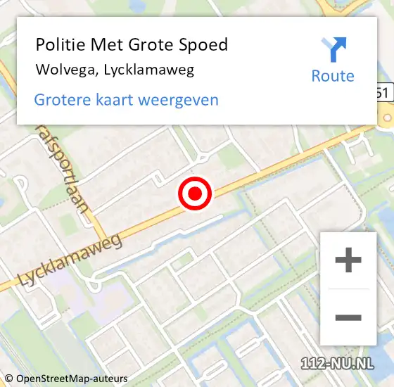 Locatie op kaart van de 112 melding: Politie Met Grote Spoed Naar Wolvega, Lycklamaweg op 10 juni 2022 12:13