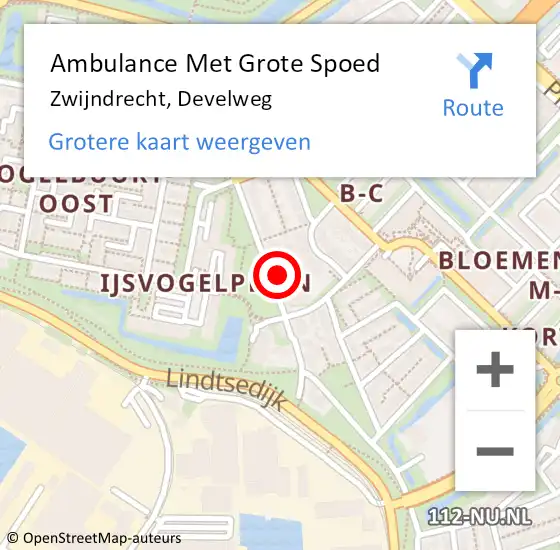 Locatie op kaart van de 112 melding: Ambulance Met Grote Spoed Naar Zwijndrecht, Develweg op 10 juni 2022 12:33