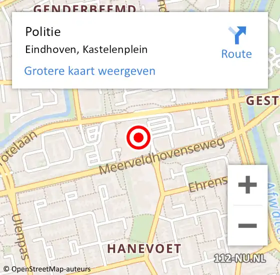 Locatie op kaart van de 112 melding: Politie Eindhoven, Kastelenplein op 10 juni 2022 12:56