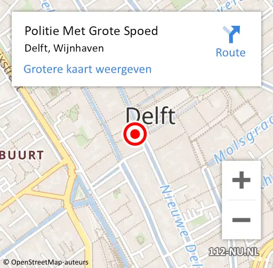 Locatie op kaart van de 112 melding: Politie Met Grote Spoed Naar Delft, Wijnhaven op 10 juni 2022 13:02