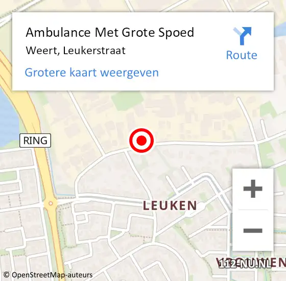 Locatie op kaart van de 112 melding: Ambulance Met Grote Spoed Naar Weert, Leukerstraat op 10 juni 2022 13:02