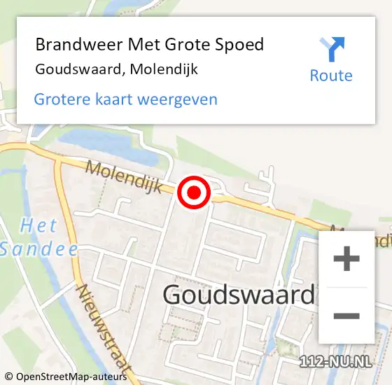 Locatie op kaart van de 112 melding: Brandweer Met Grote Spoed Naar Goudswaard, Molendijk op 10 juni 2022 13:25