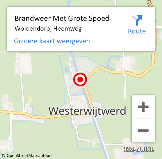 Locatie op kaart van de 112 melding: Brandweer Met Grote Spoed Naar Woldendorp, Heemweg op 10 juni 2022 13:28