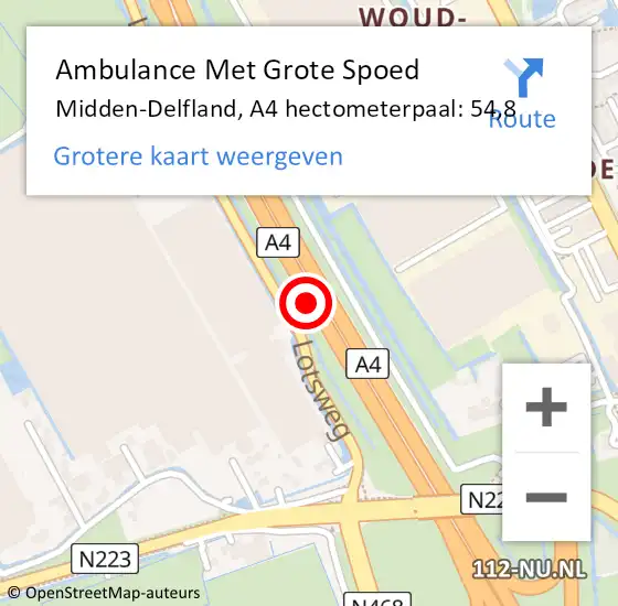 Locatie op kaart van de 112 melding: Ambulance Met Grote Spoed Naar Midden-Delfland, A4 hectometerpaal: 54,8 op 10 juni 2022 13:33