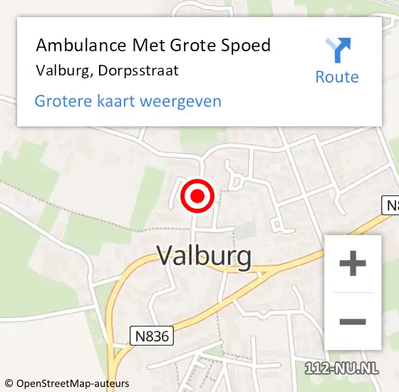 Locatie op kaart van de 112 melding: Ambulance Met Grote Spoed Naar Valburg, Dorpsstraat op 10 juni 2022 13:40