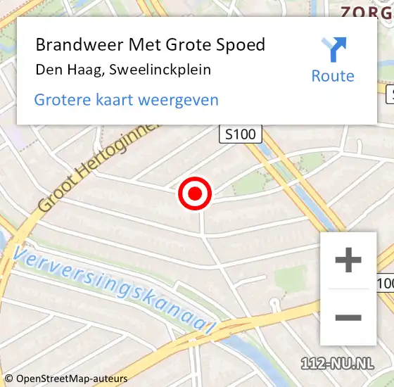 Locatie op kaart van de 112 melding: Brandweer Met Grote Spoed Naar Den Haag, Sweelinckplein op 10 juni 2022 13:51