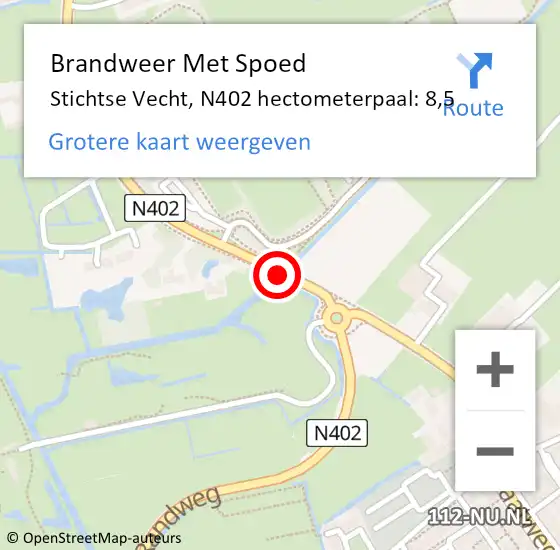 Locatie op kaart van de 112 melding: Brandweer Met Spoed Naar Stichtse Vecht, N402 hectometerpaal: 8,5 op 10 juni 2022 13:51