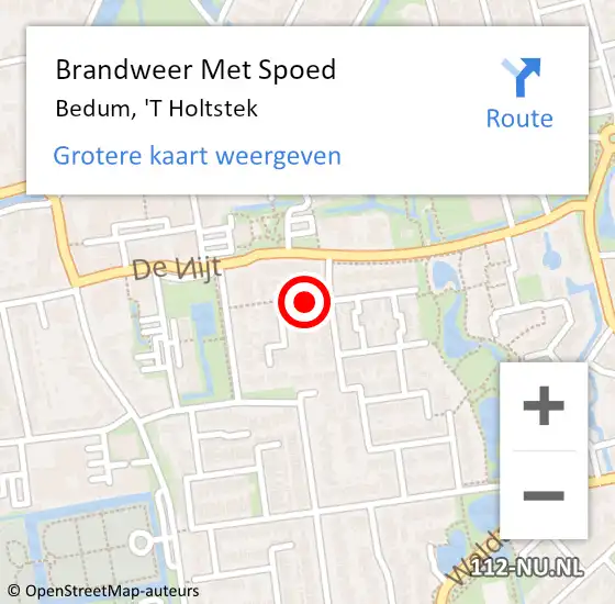 Locatie op kaart van de 112 melding: Brandweer Met Spoed Naar Bedum, 'T Holtstek op 19 juli 2014 18:50