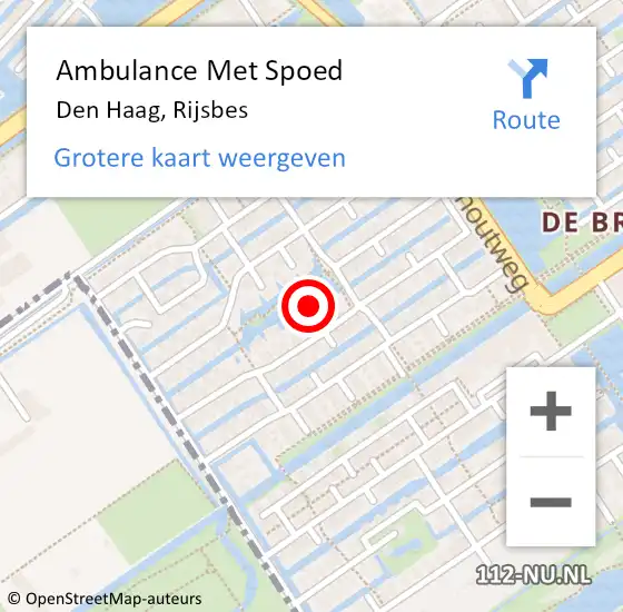 Locatie op kaart van de 112 melding: Ambulance Met Spoed Naar Den Haag, Rijsbes op 10 juni 2022 13:53