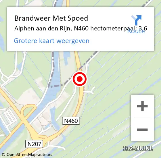 Locatie op kaart van de 112 melding: Brandweer Met Spoed Naar Alphen aan den Rijn, N460 hectometerpaal: 3,6 op 10 juni 2022 14:29