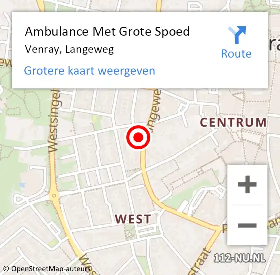 Locatie op kaart van de 112 melding: Ambulance Met Grote Spoed Naar Venray, Langeweg op 10 juni 2022 14:34